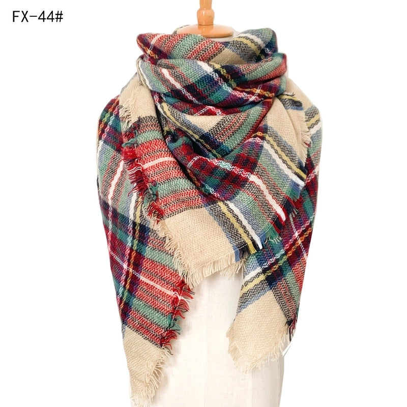 Autumn And Winter New Scarf Cashmere Acrylic Black Beige Plaid Square Scarf Women's Shawl