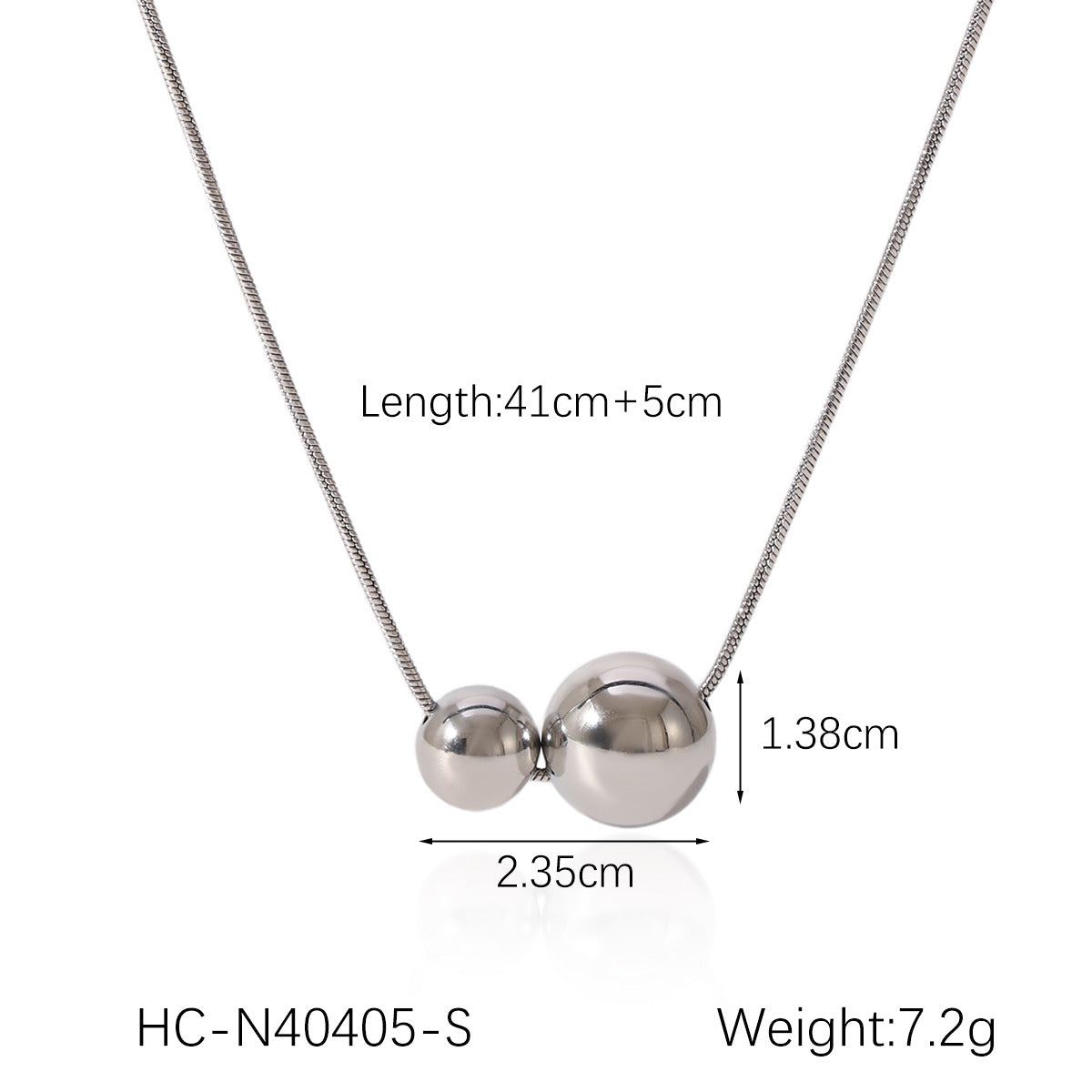 Stainless Steel Snake Bone Chain Ball-Shaped Gold And Silver Color Matching Steel Bead Pendant Necklace Niche Design Clavicle Chain Necklace