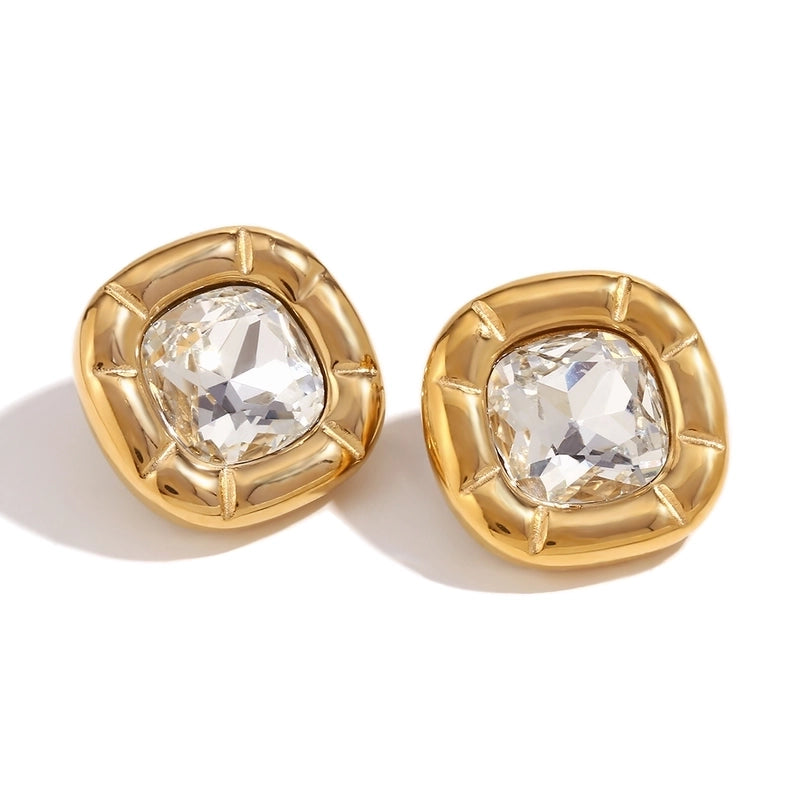304 Stainless Steel 18K Gold Plated Vintage Style Minimalist Classic Style Plating Square Rings Earrings Necklace