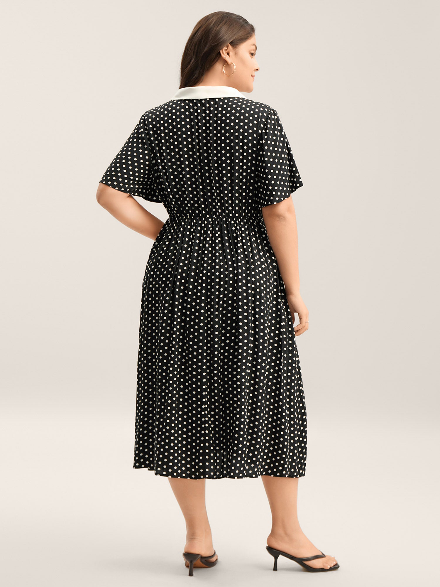 Rayon Pretty Polka Dots Lapel Collar Dress