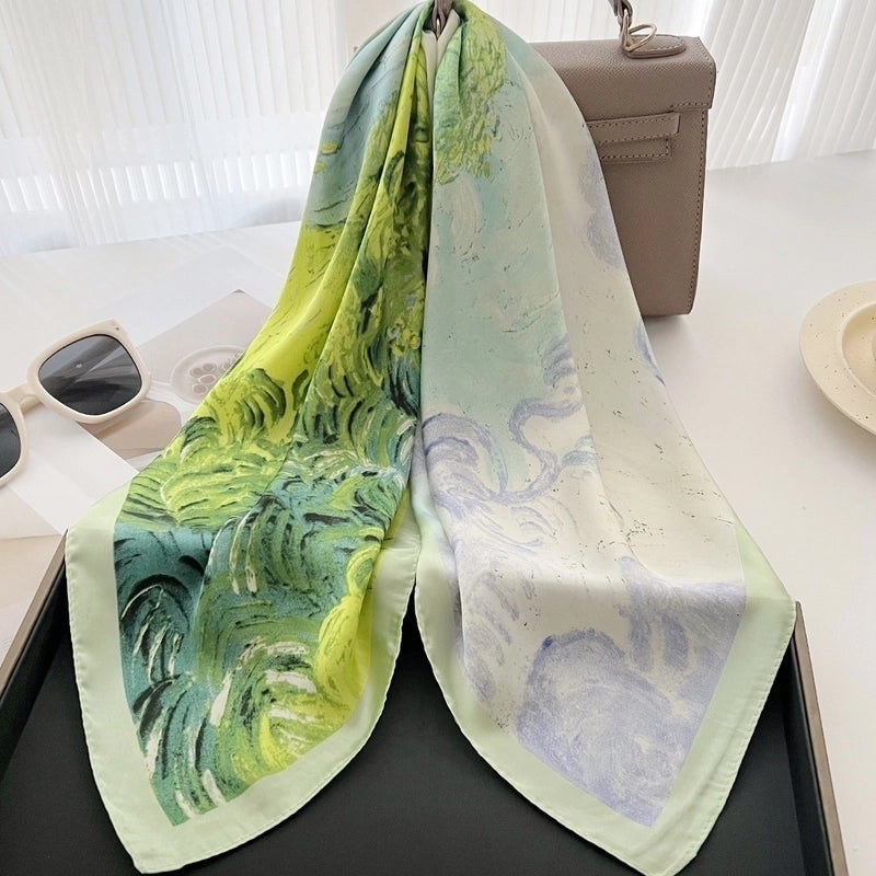 Women's Vintage Style Color Block Polyester Silk Scarf