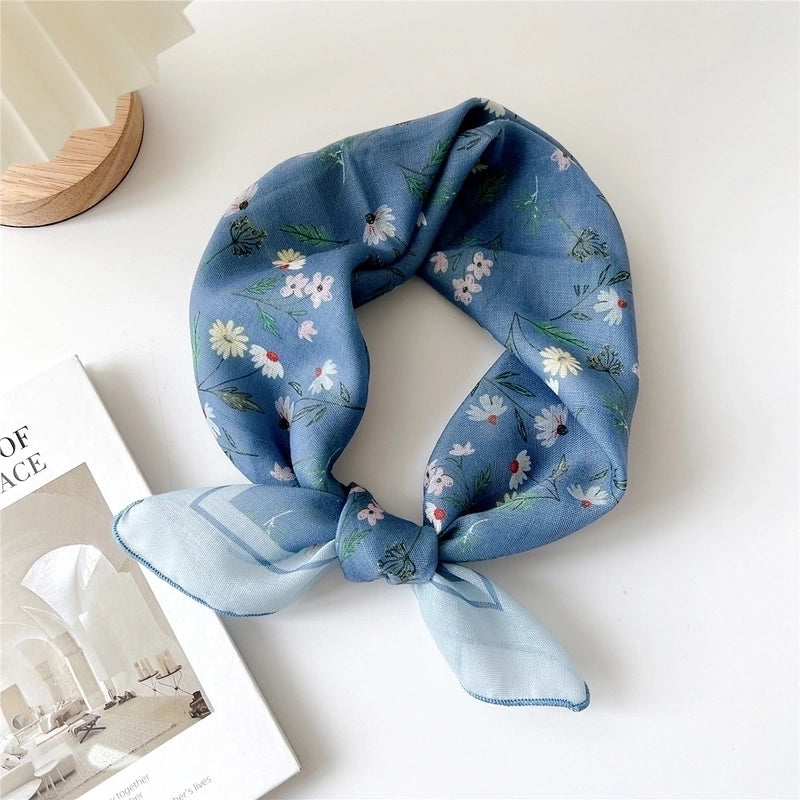 Women's Pastoral Minimalist Flower Cotton And Linen Printing Silk Scarf