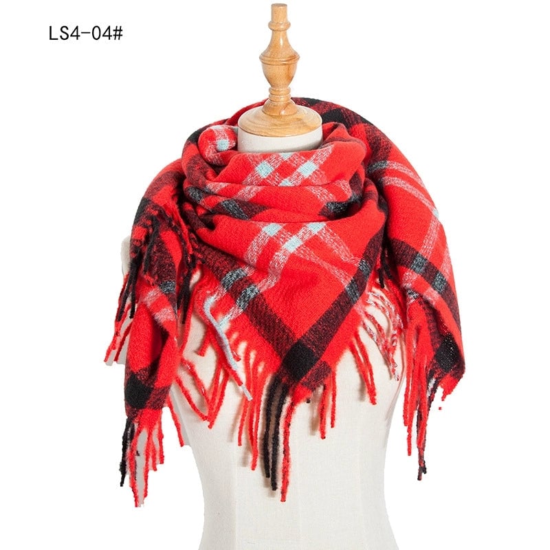 New Circle Yarn Stripe Plaid Polyester Long Tassel Bristle Square Scarf Female Men's Scarf Shawl