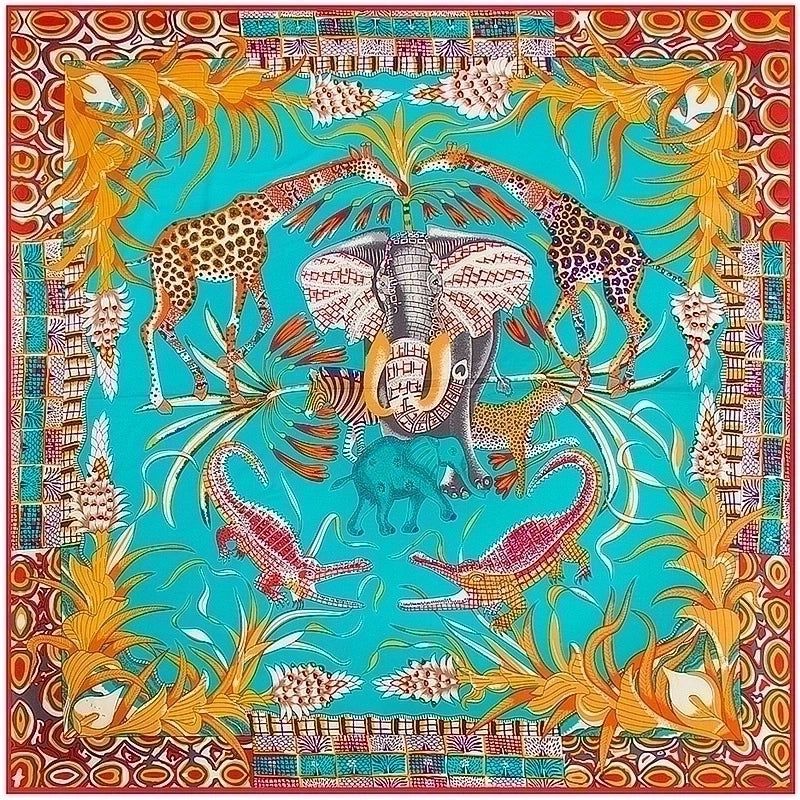 130cm Elephant Giraffe Ladies Twill Large Square Scarf Shawl Sunscreen
