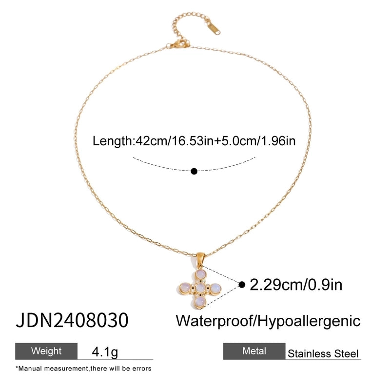 Minimalist Classic Style Cross 304 Stainless Steel Natural Stone Rhinestones Zircon 18K Gold Plated Pendant Necklace