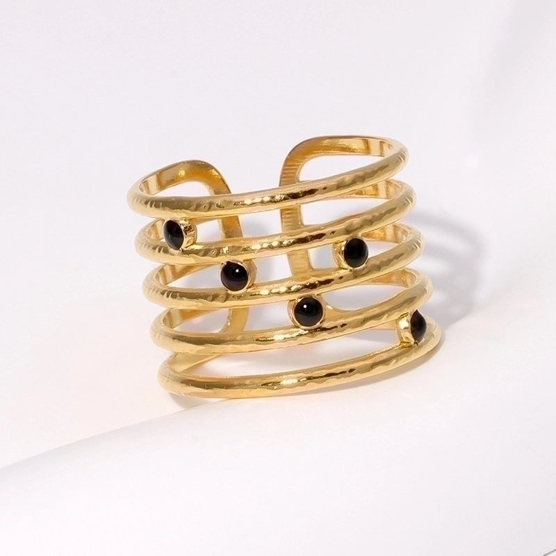 304 Stainless Steel 18K Gold Plated Elegant Retro Plating Geometric Leaf Heart Shape Open Rings