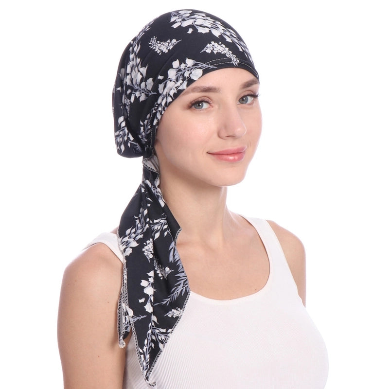 New Printed Curved Flower Cloth Hat Muslim Toe Cap Milk Silk Pullover Small Hat In Stock