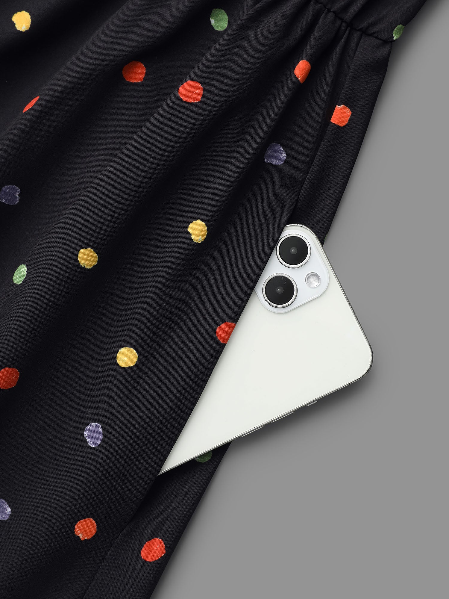 Shirt Collar Colored Polka Dot Dress