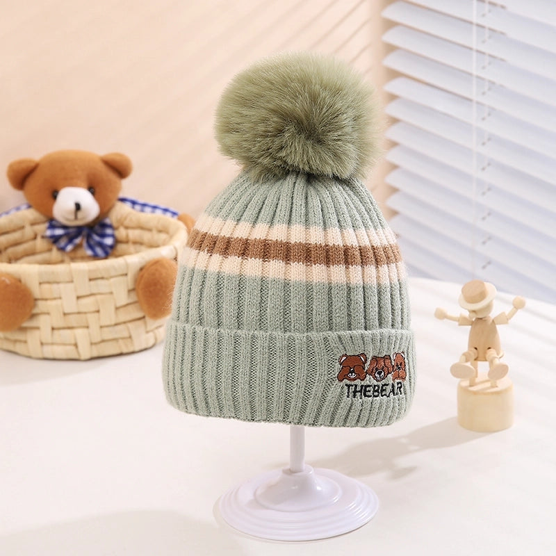 Children Unisex Cartoon Style Cute Letter Stripe Bear Wool Cap