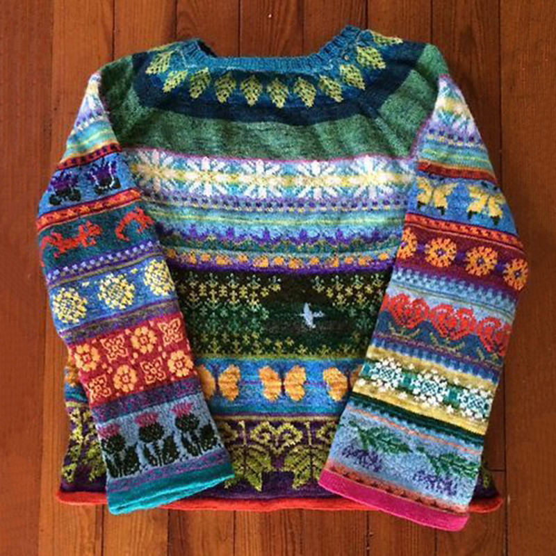 Vintage Icelandic Knit Jacquard Warmth Crew Neck Sweater Unisex