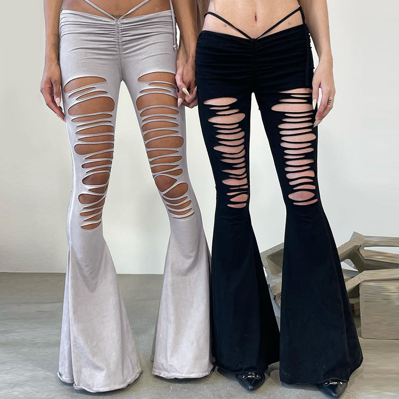 RIPPED HIGH WAIST  PANTS  KF836972