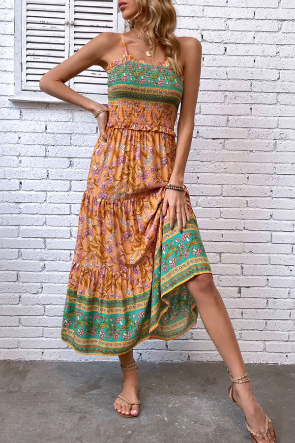 Bohemia Print Ruffle Hem Maxi Dress