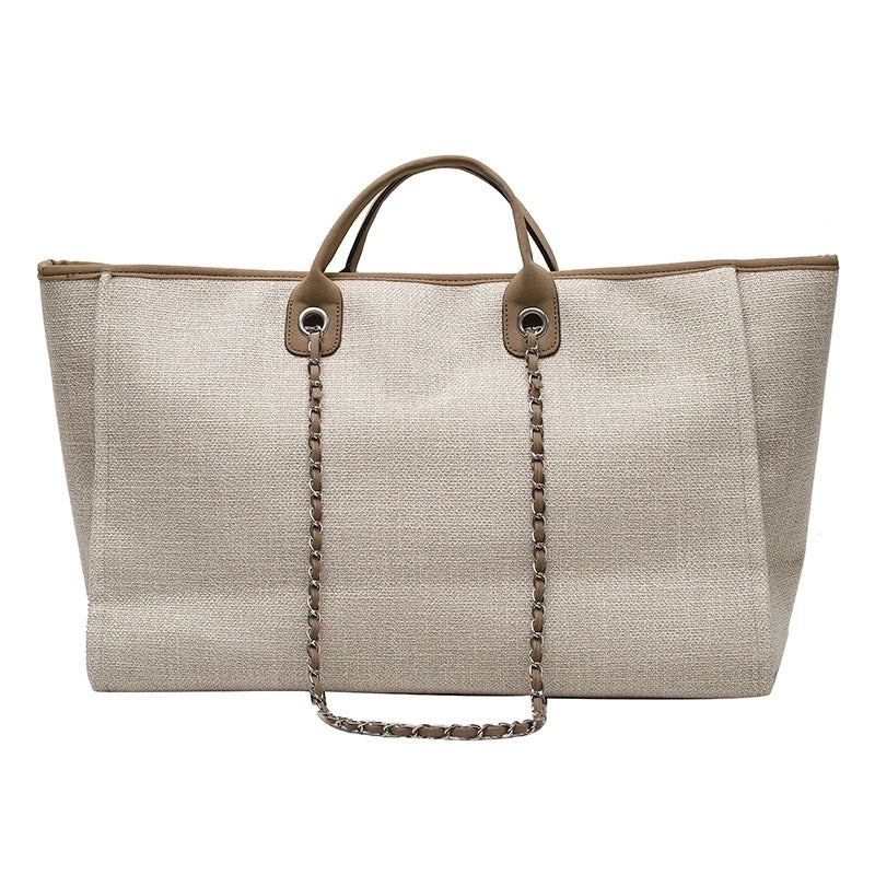 Women'S Large Canvas Solid Color Streetwear Square Zipper Tote Bag