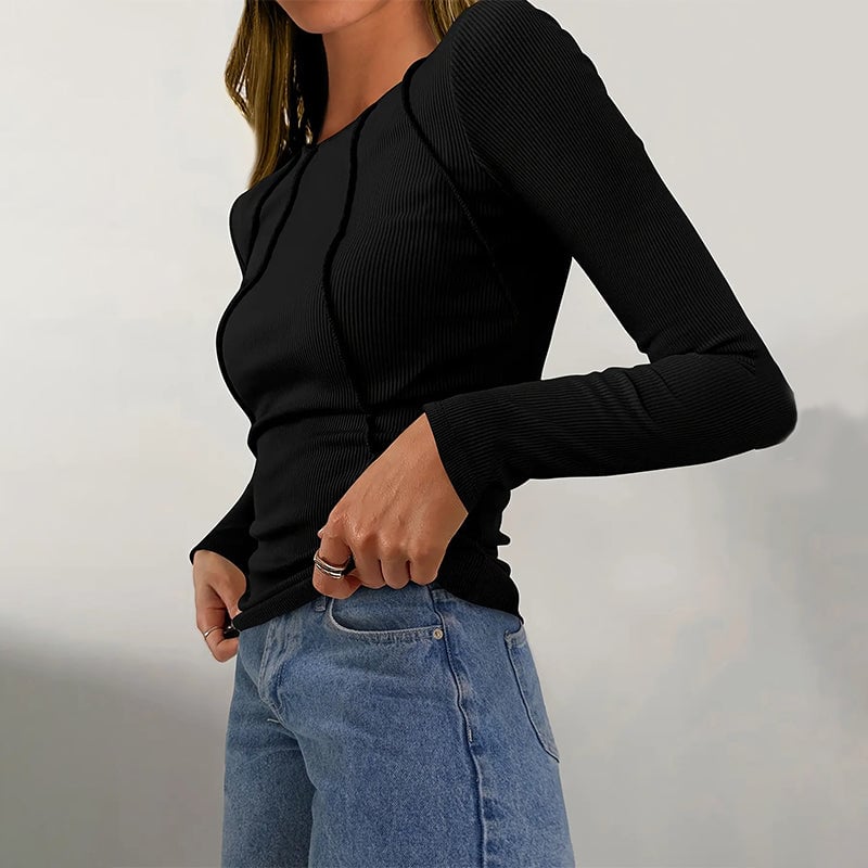 🍃Solid Color Round Neck Slim Knit Top