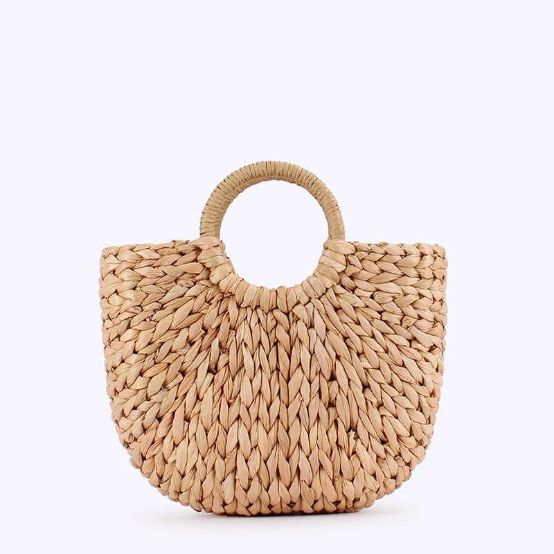 Women's Large CORN HUSK Solid Color Vacation Beach Weave Square String Straw Bag