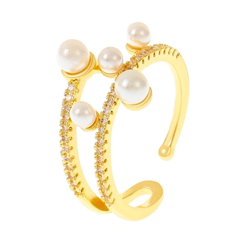 Lady Fashion Shiny Devil's Eye Heart Shape Flower Copper Plating Inlay Artificial Rhinestones Artificial Pearls Zircon Open Ring Rings
