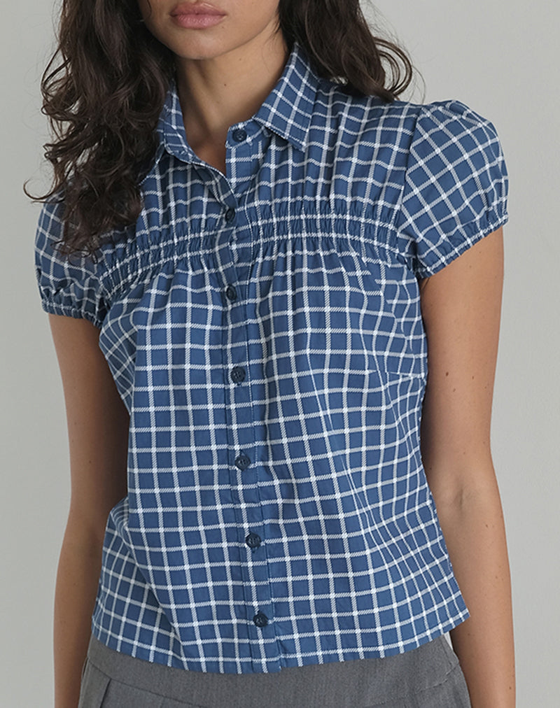 Ulsan Fitted Shirt in Navy Tartan Poplin