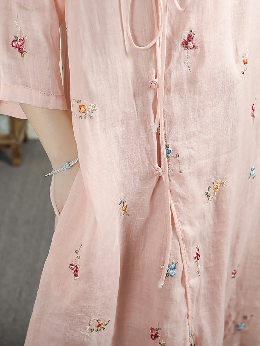 Women Summer Vintage Floral Embroidery 100%Raime Shirt