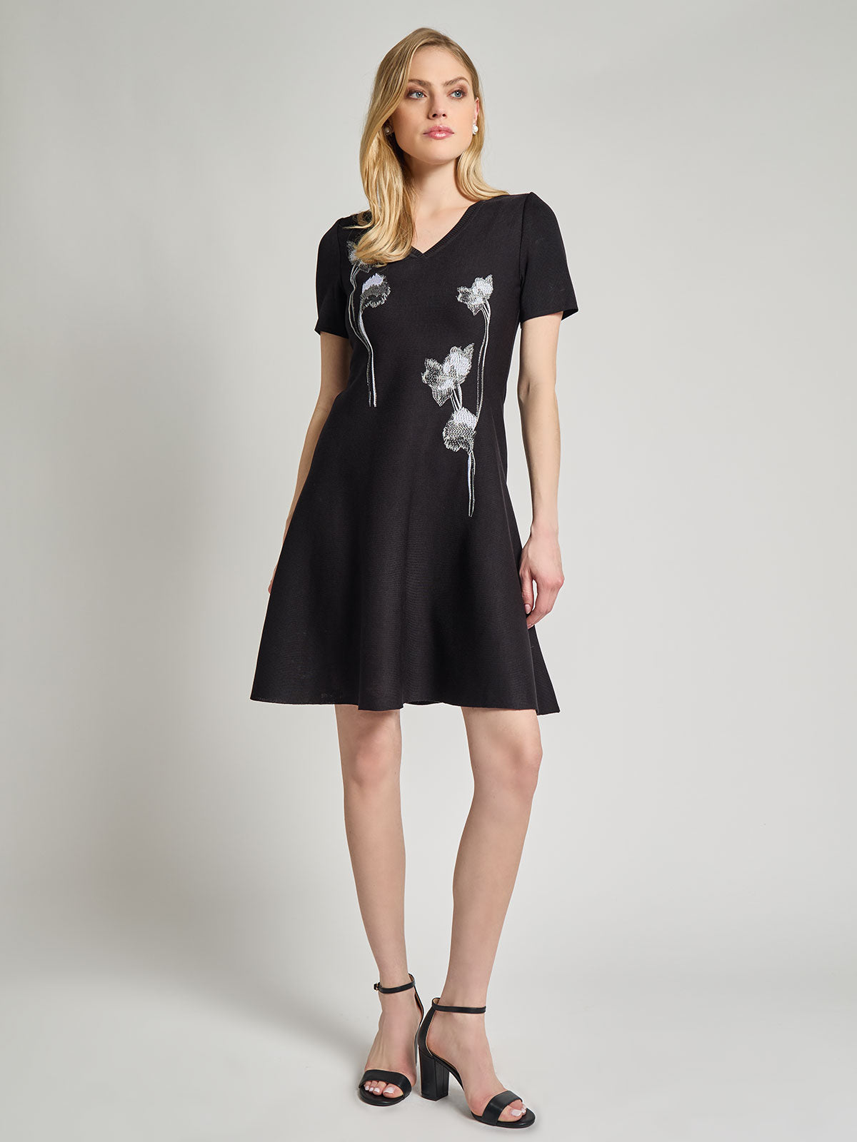 Fit-and-Flare Embroidered Detail Knit Dress - Modern Fit