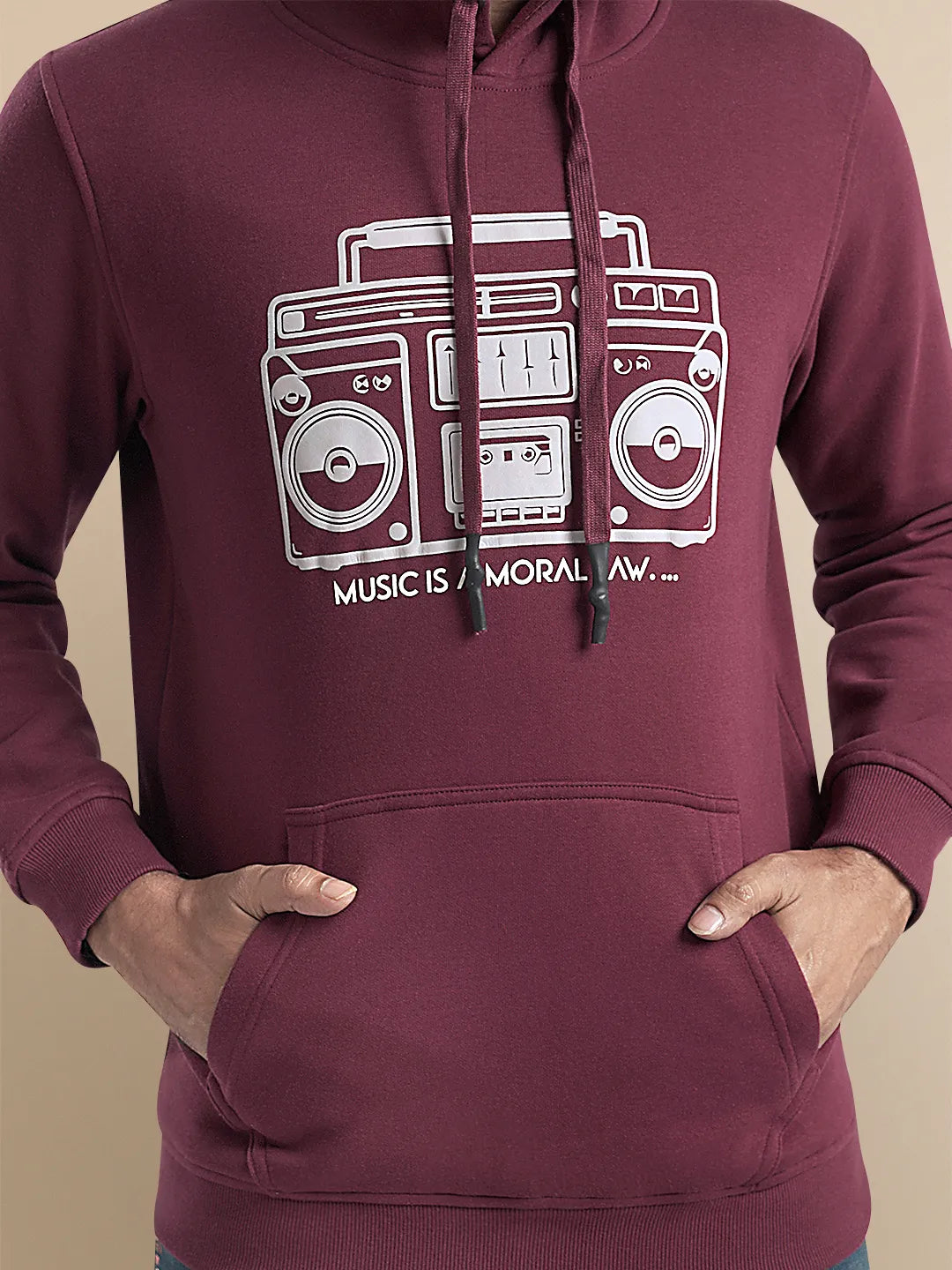 Men's Radio Print Burgundy Hoodie