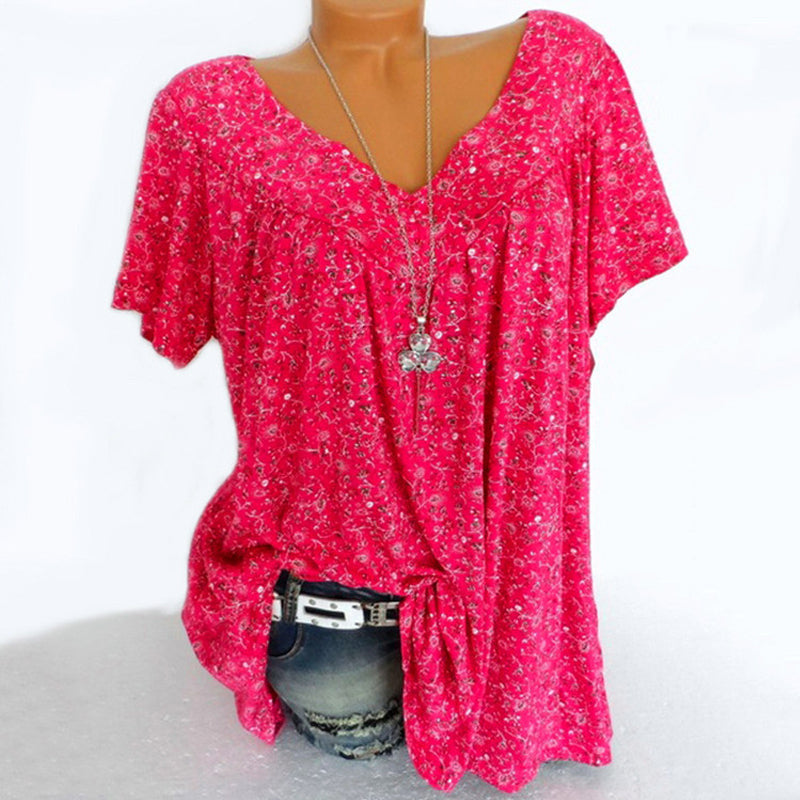 Icone™ Zomers T-shirt met V-hals. losse korte mouwen voor dames
