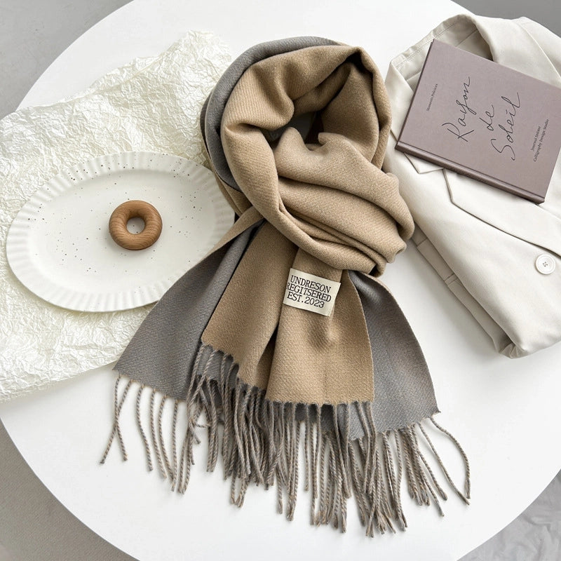 Women's Basic Solid Color Imitation Cashmere Tassel Scarf
