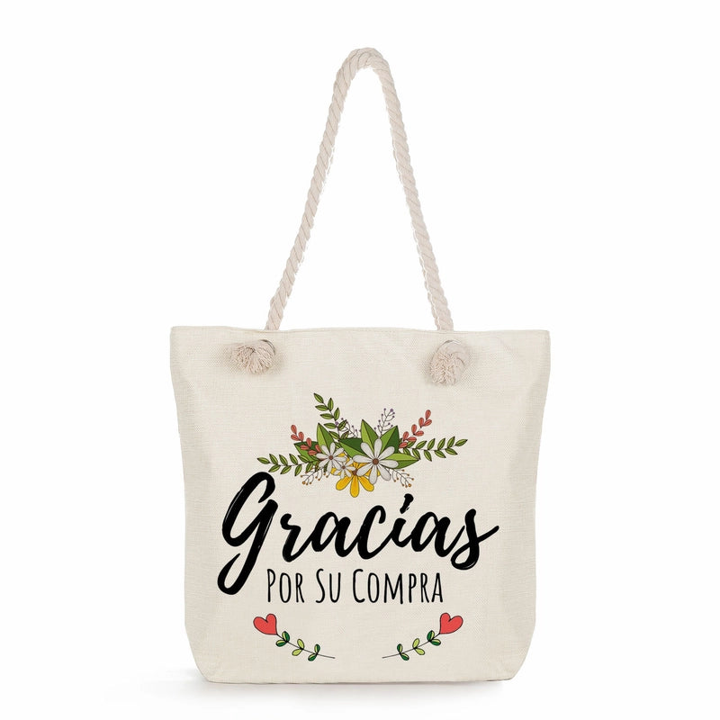 Women's Cotton And Linen Letter Classic Style Square Zipper Tote Bag