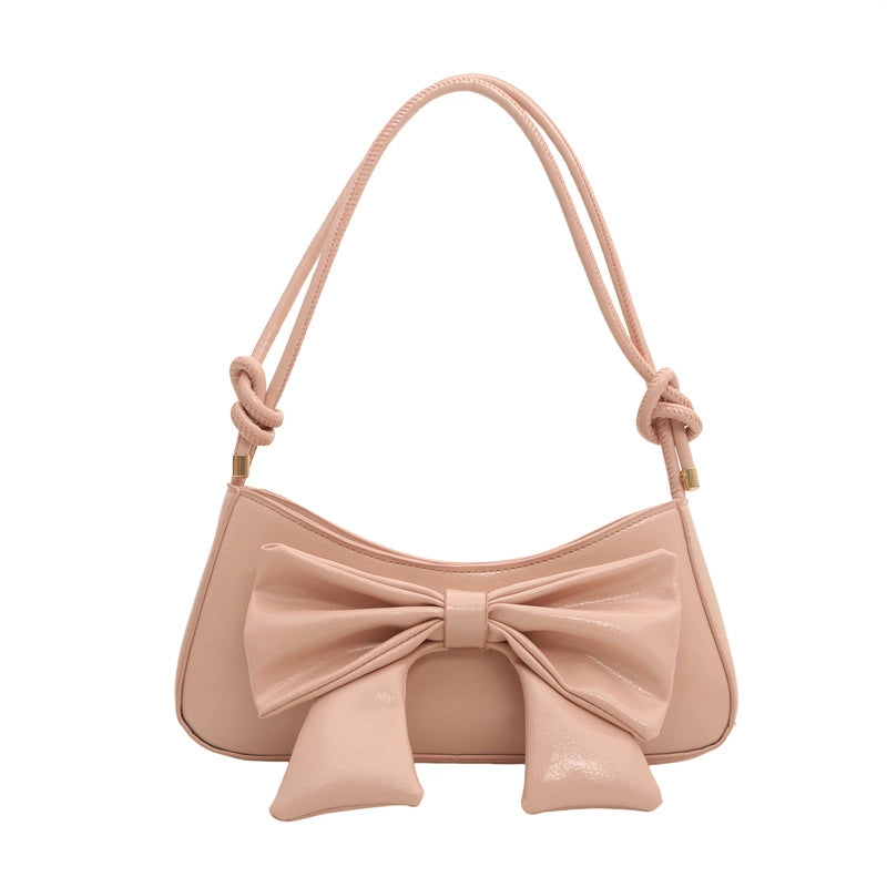 Women's Small Pu Leather Solid Color Bow Knot Streetwear Square Zipper Shoulder Bag