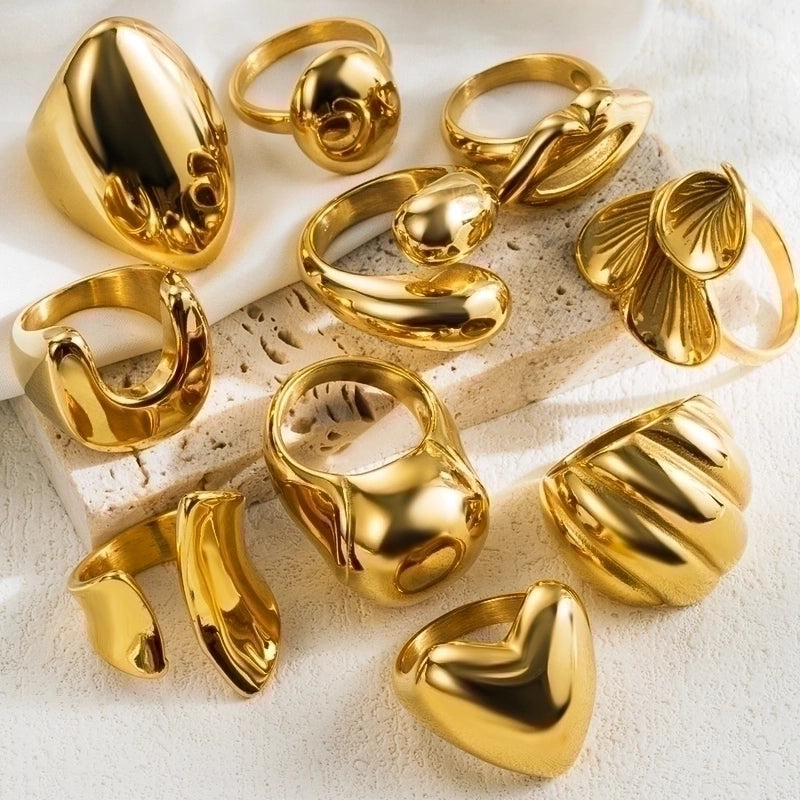2 Pieces IG Style Minimalist Geometric 304 Stainless Steel 18K Gold Plated Plating Stainless Steel Rings
