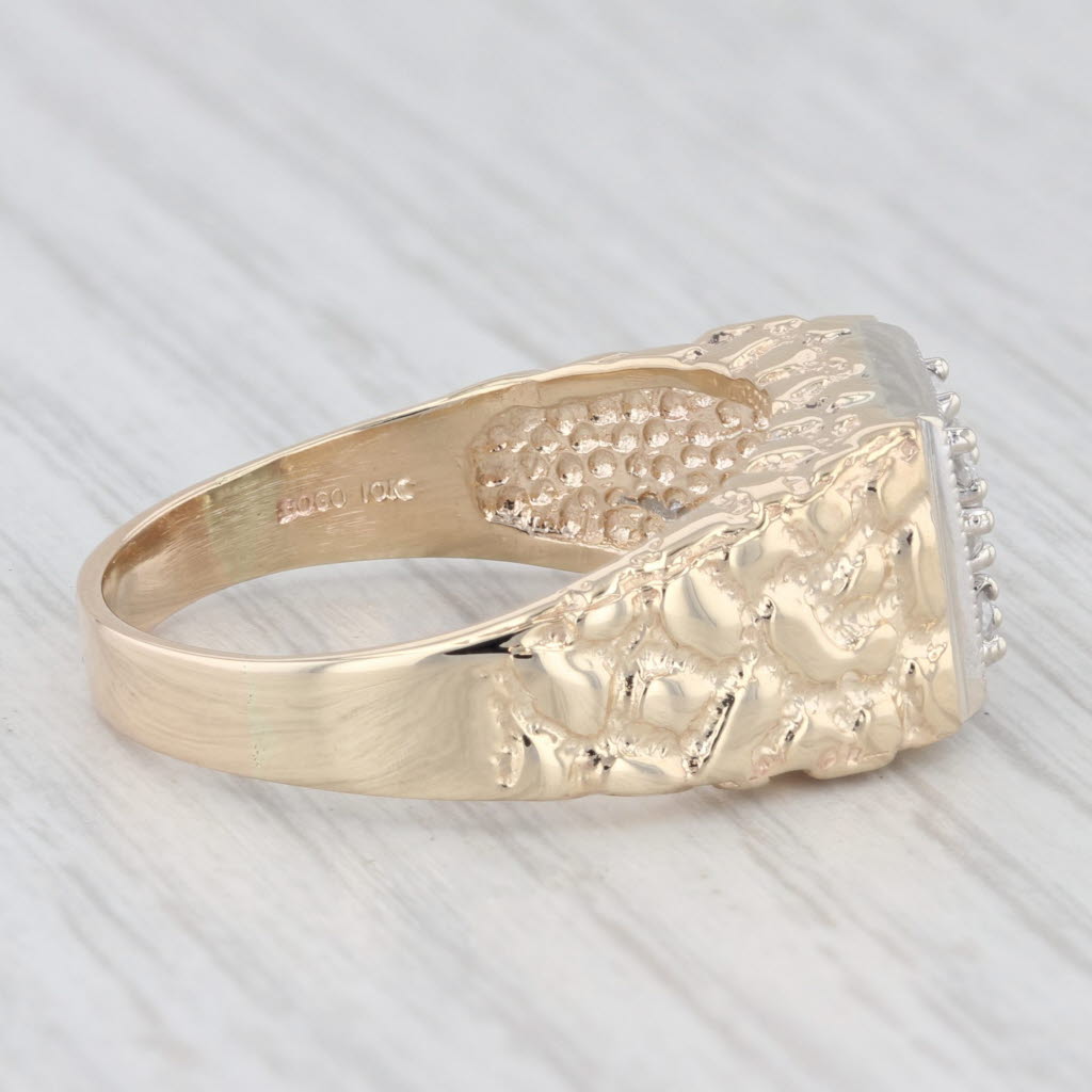 0.18ctw Diamond Cluster Men's Ring 10k Yellow White Gold Size 10.5 Nugget Band