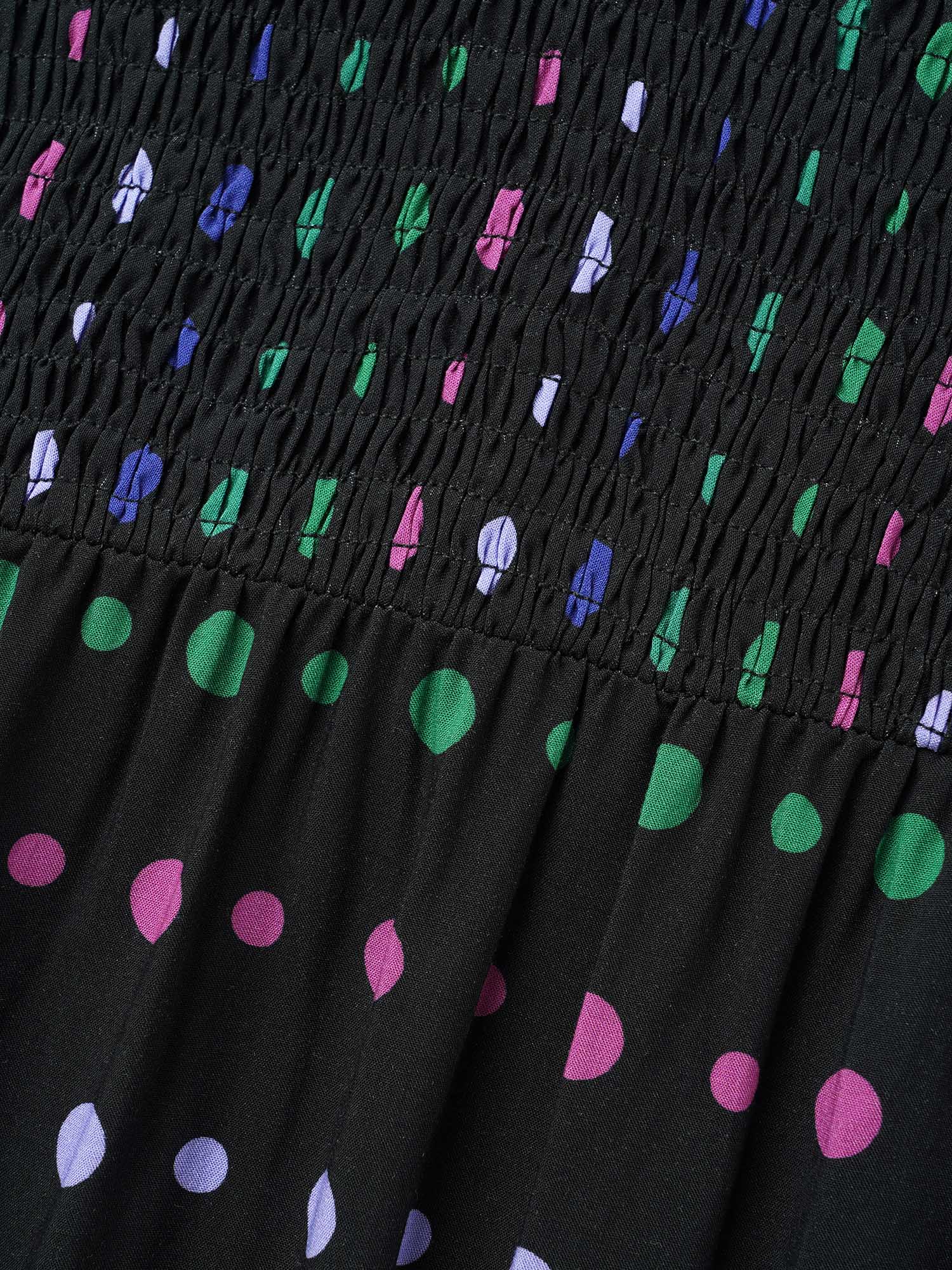 Polka Dot Shirred Lantern Sleeve Dress