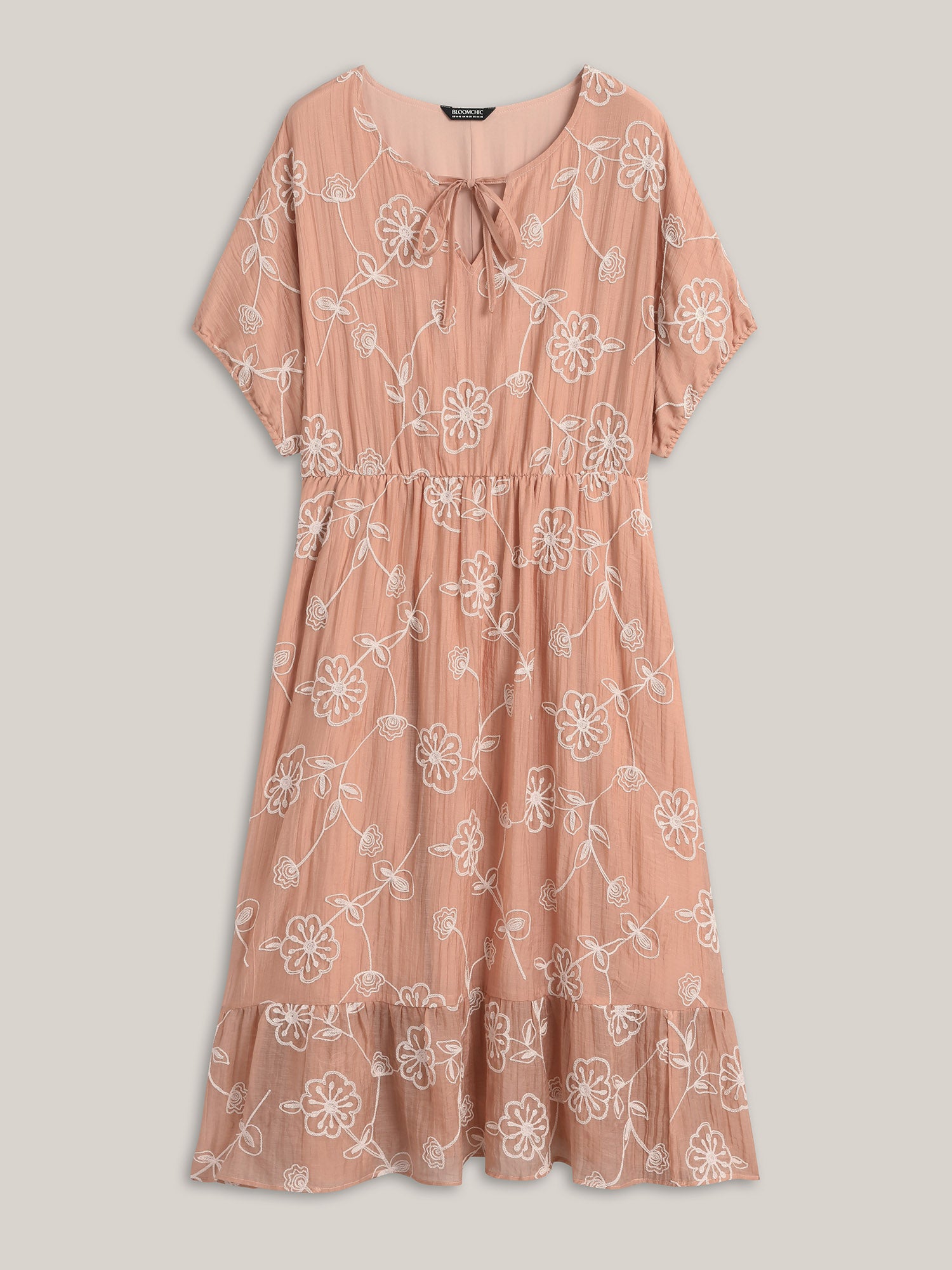 Rayon Textured Embroidered Stretchy Midi Dress
