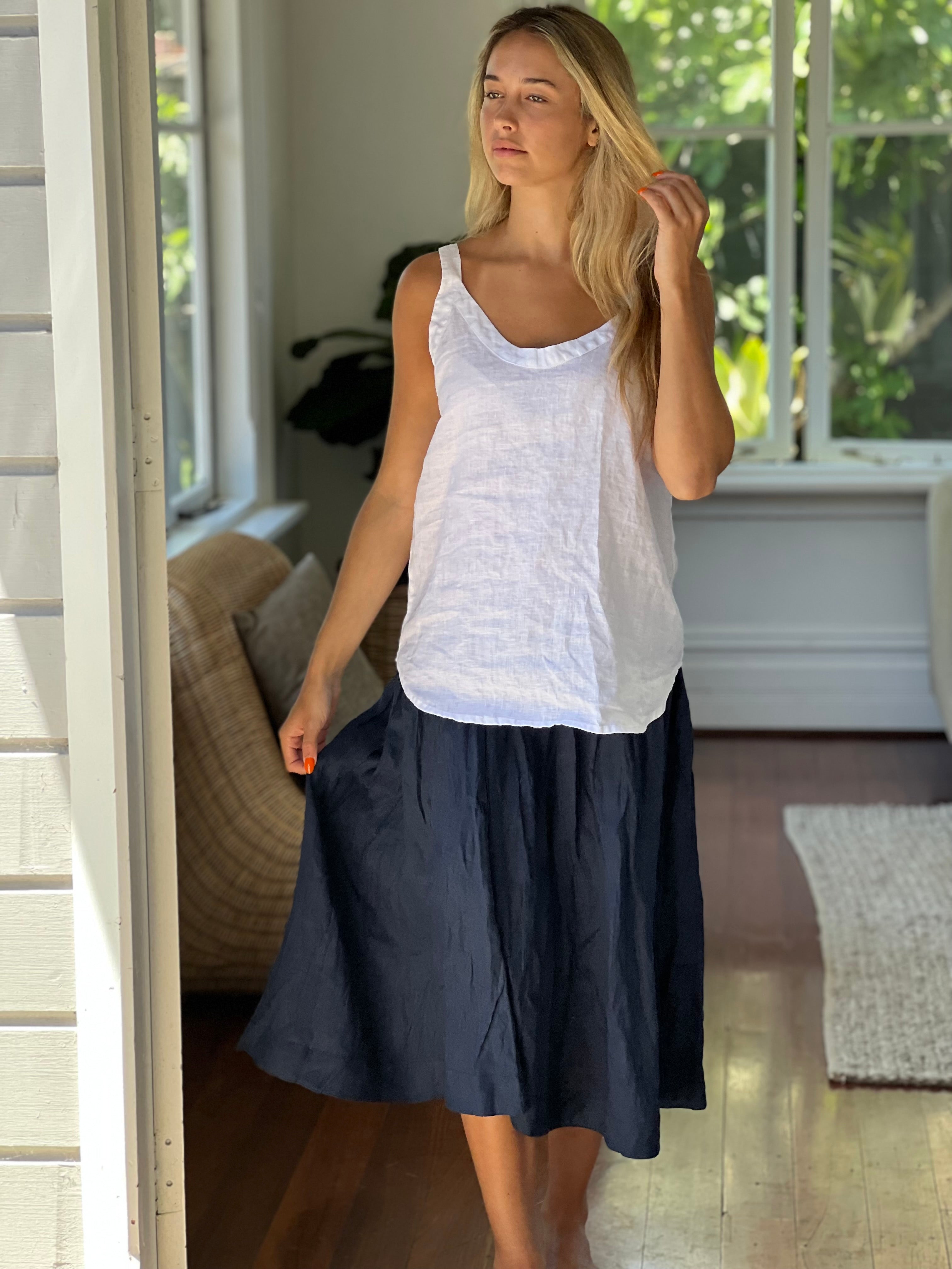 lola skirt -  navy linen