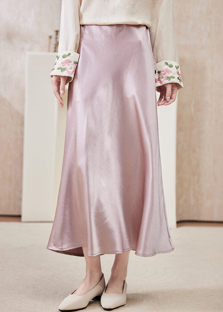 Boutique Pink High Waist Draping Silk Skirts Spring