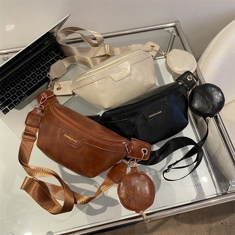 Women's Fashion Solid Color Pu Leather Waist Bags