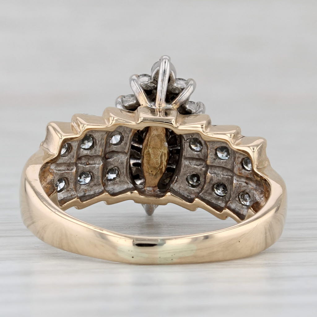 0.96ctw Diamond Cluster Ring 14k Yellow White Gold Size 8.5 Engagement