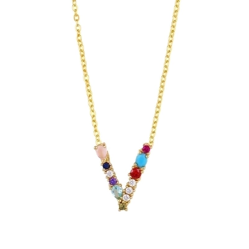Copper Inlaid Zircon Letter Necklace
