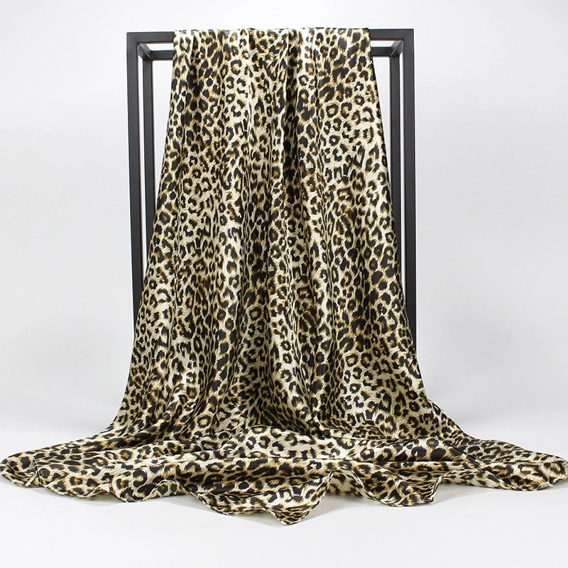 Unisex Vintage Style Leopard Satin Silk Scarf