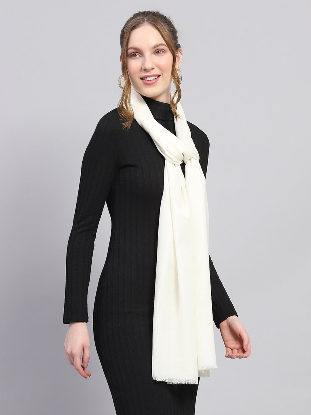 Women White Solid Stole