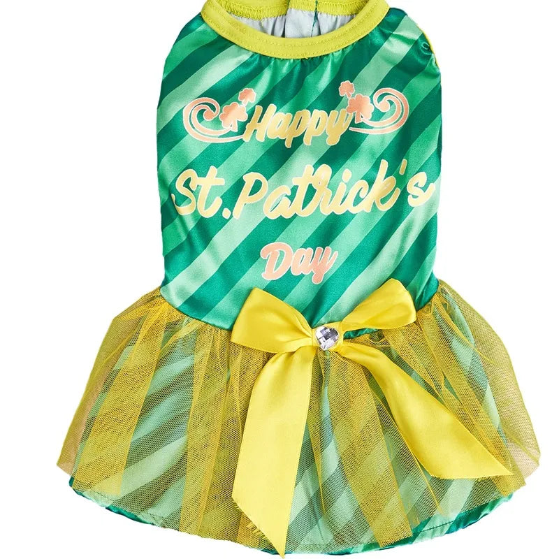 Casual Polyester St. Patrick Letter Stripe Bowknot Pet Clothing