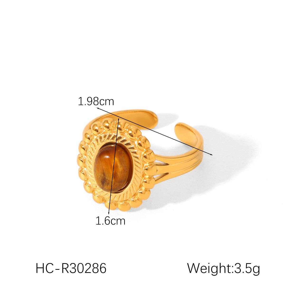 French Retro Stainless Steel Inlaid Natural Tiger Eye Stone Ring Female All-Match Geometric Titanium Steel Ring