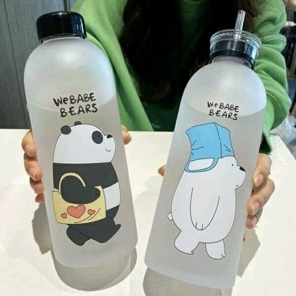 2IN1 DRINKING WE BABE BEARS FROSTED WATER BOTTLE WITH 2 CAPS & STRAW 1000ML