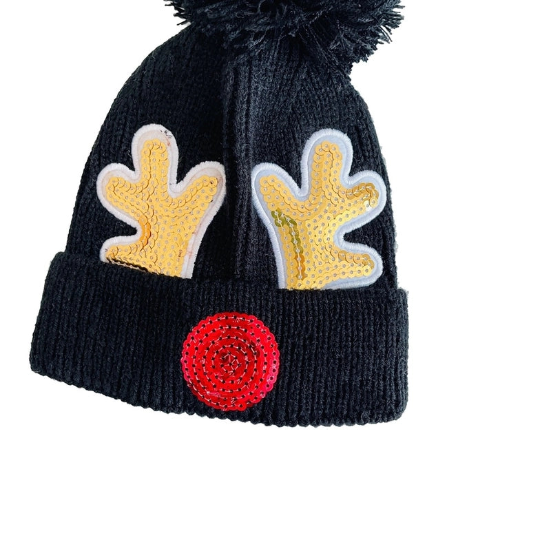 Children Unisex Cute Antlers Embroidery Wool Cap