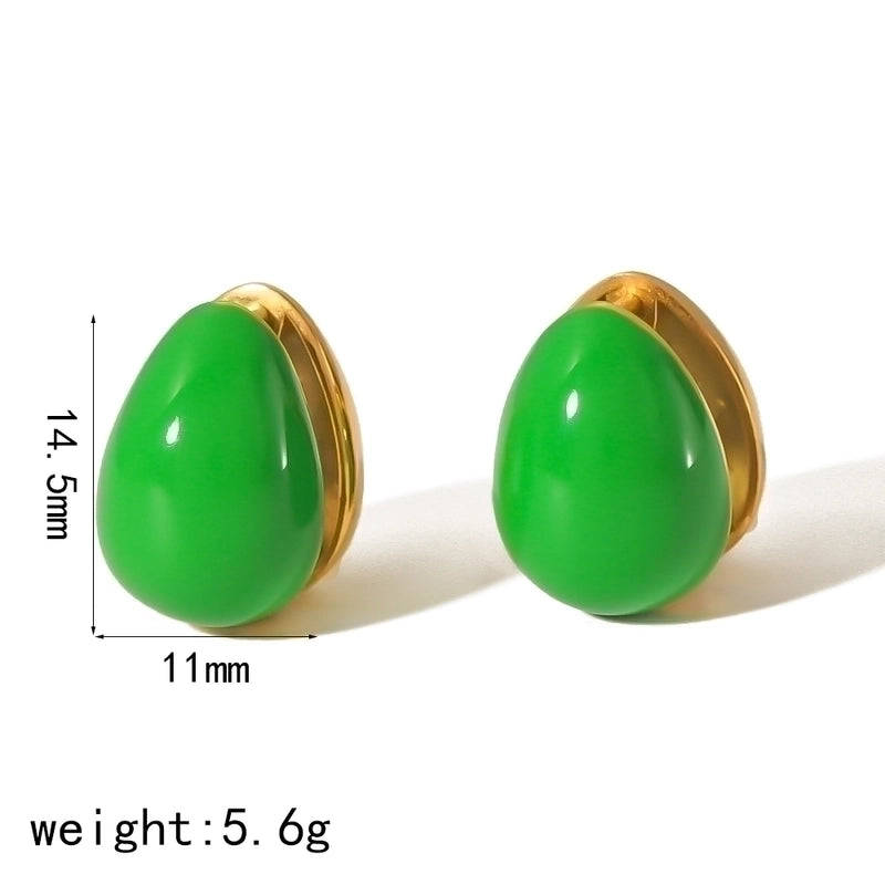 1 Pair Elegant Oval Enamel 304 Stainless Steel 18K Gold Plated Ear Studs