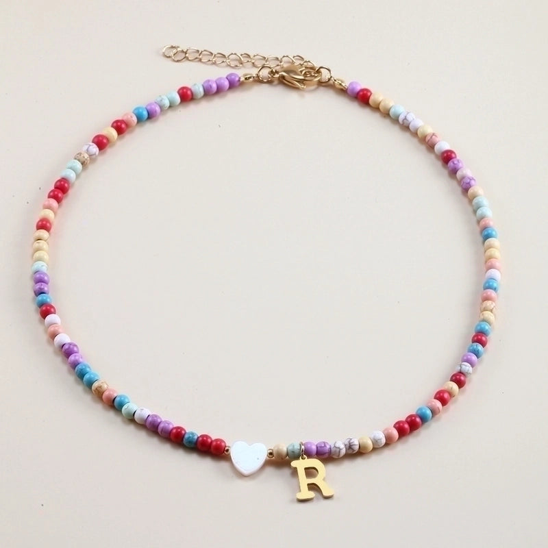 Vacation Letter Heart Shape Stainless Steel Natural Stone Handmade Necklace