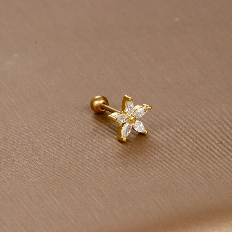 1 Piece Sweet Minimalist Flower Plating Inlay Titanium Steel Zircon Ear Studs