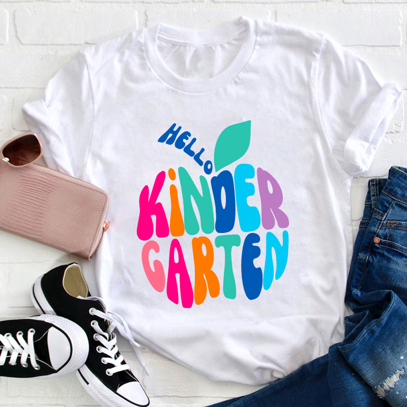 Personalized Grade Hello Colorful Apple Teacher T-Shirt