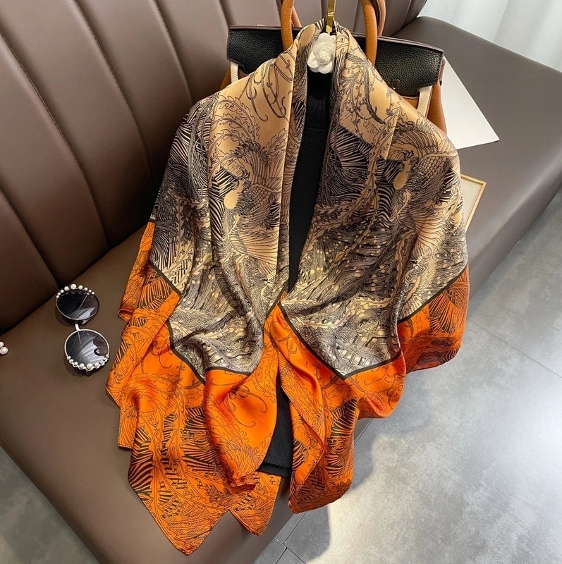 Fashion Light Luxury 90cm Simulation Silk Scarf Simple Striped Large Square Scarf