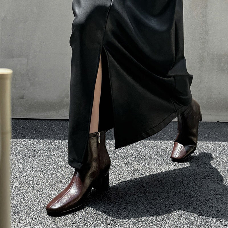 Classic Slimming Boots Elegant Chelsea Boots Mid Heel Side Zipper Boots in Black/Beige/Coffee