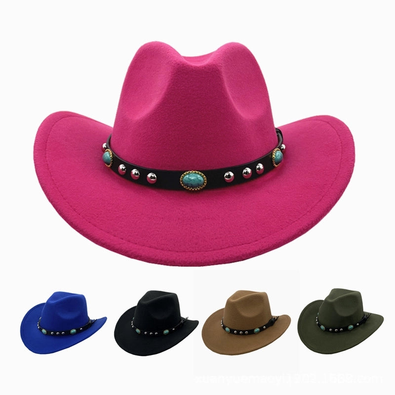 Men's And Women's Felt Top Hat Curling Emerald Sun Hat Cowboy Hat Sun Protection Fashion Hat